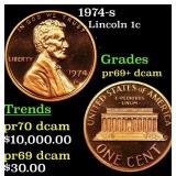 1974-s Proof Lincoln Cent 1c Grades GEM++ Proof De