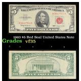 1963 $5 Red Seal United States Note Grades vf++
