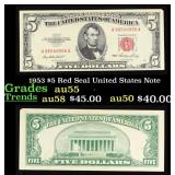 1953 $5 Red Seal United States Note Grades Choice