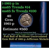 BU Shotgun Jefferson 5c roll, 1961-p 40 pcs Bank $