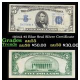 1934A $5 Blue Seal Silver Certificate Grades Choic