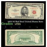 1953 $5 Red Seal United States Note Grades vf++