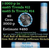 BU Shotgun Jefferson 5c roll, 2002-p 40 pcs Bank $