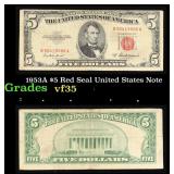 1953A $5 Red Seal United States Note Grades vf++