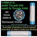 BU Shotgun Jefferson 5c roll, 1960-d 40 pcs Bank $