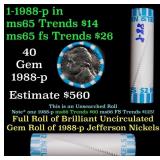 BU Shotgun Jefferson 5c roll, 1988-p 40 pcs Bank $