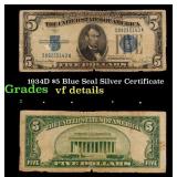 1934D $5 Blue Seal Silver Certificate Grades vf de