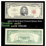 1963 $5 Red Seal United States Note Grades Choice