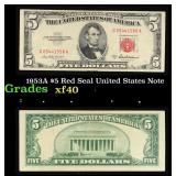1953A $5 Red Seal United States Note Grades xf