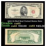 1953 $5 Red Seal United States Note Grades Select