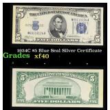 1934C $5 Blue Seal Silver Certificate Grades xf