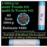 BU Shotgun Jefferson 5c roll, 1994-p 40 pcs Bank $