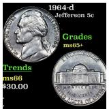 1964-d Jefferson Nickel 5c Grades GEM+ Unc