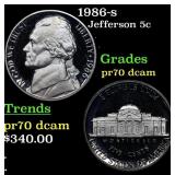 1986-s Proof Jefferson Nickel 5c pr70 dcam SEGS