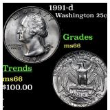1991-d Washington Quarter 25c Grades GEM+ Unc