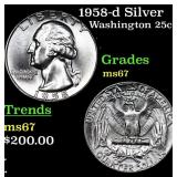 1958-d Washington Quarter Silver 25c Grades GEM++
