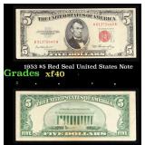 1953 $5 Red Seal United States Note Grades xf