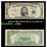 1953 $5 Blue Seal Silver Certificate Grades vf++