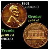 1961 Proof Lincoln Cent 1c Grades Gem++ Proof Red