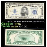 1934C $5 Blue Seal Silver Certificate Grades xf+