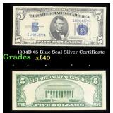 1934D $5 Blue Seal Silver Certificate Grades xf