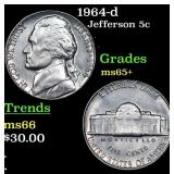 1964-d Jefferson Nickel 5c Grades GEM+ Unc