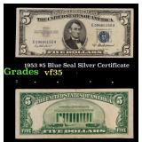 1953 $5 Blue Seal Silver Certificate Grades vf++