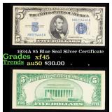 1934A $5 Blue Seal Silver Certificate Grades xf+