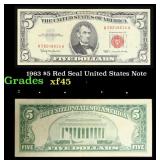 1963 $5 Red Seal United States Note Grades xf+