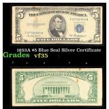 1953A $5 Blue Seal Silver Certificate Grades vf++