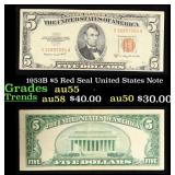 1953B $5 Red Seal United States Note Grades Choice