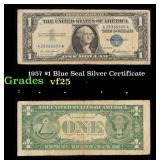 1957 $1 Blue Seal Silver Certificate Grades vf+