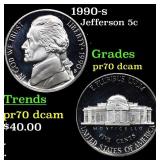 1990-s Proof Jefferson Nickel 5c Grades GEM++ Proo