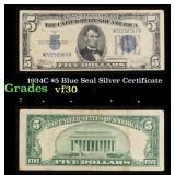 1934C $5 Blue Seal Silver Certificate Grades vf++