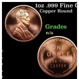 1oz .999 Fine Copper Bullion Round - Lincoln Penny