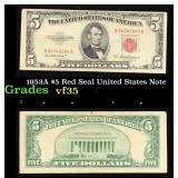 1953A $5 Red Seal United States Note Grades vf++