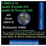BU Shotgun Jefferson 5c roll, 1993-d 40 pcs Bank $