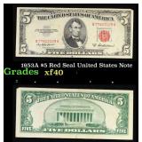 1953A $5 Red Seal United States Note Grades xf