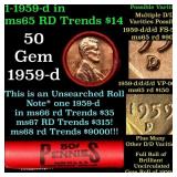 BU Shotgun Lincoln 1c roll, 1959-d 50 pcs Dunbar W