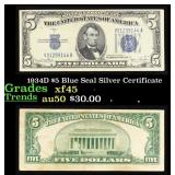 1934D $5 Blue Seal Silver Certificate Grades xf+