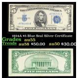 1934A $5 Blue Seal Silver Certificate Grades Choic