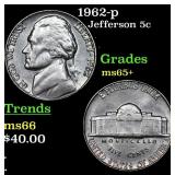 1962-p Jefferson Nickel 5c Grades GEM+ Unc