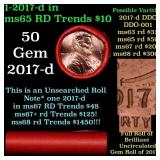 BU Shotgun Lincoln 1c roll, 2017-d 50 pcs Bank Wra