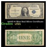 1935D $1 Blue Seal Silver Certificate Grades vf+