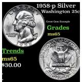1958-p Washington Quarter Silver 25c Grades GEM Un