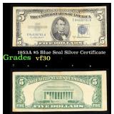 1953A $5 Blue Seal Silver Certificate Grades vf++