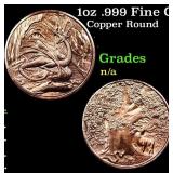 1oz .999 Fine Copper Bullion Round - Dragon style