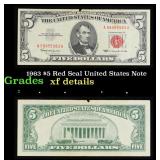 1963 $5 Red Seal United States Note Grades xf deta