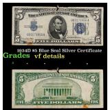 1934D $5 Blue Seal Silver Certificate Grades vf de