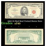 1963 $5 Red Seal United States Note Grades xf